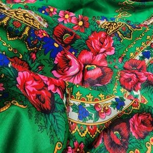 Boho Scarf Wrap Shall Babushka Polish/Ukrainian/Czech/Bulgaria Ethnic rose